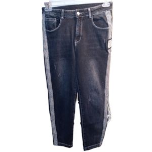 Stretchy Black Beaded Tuxedo Stripe Jeans size 27